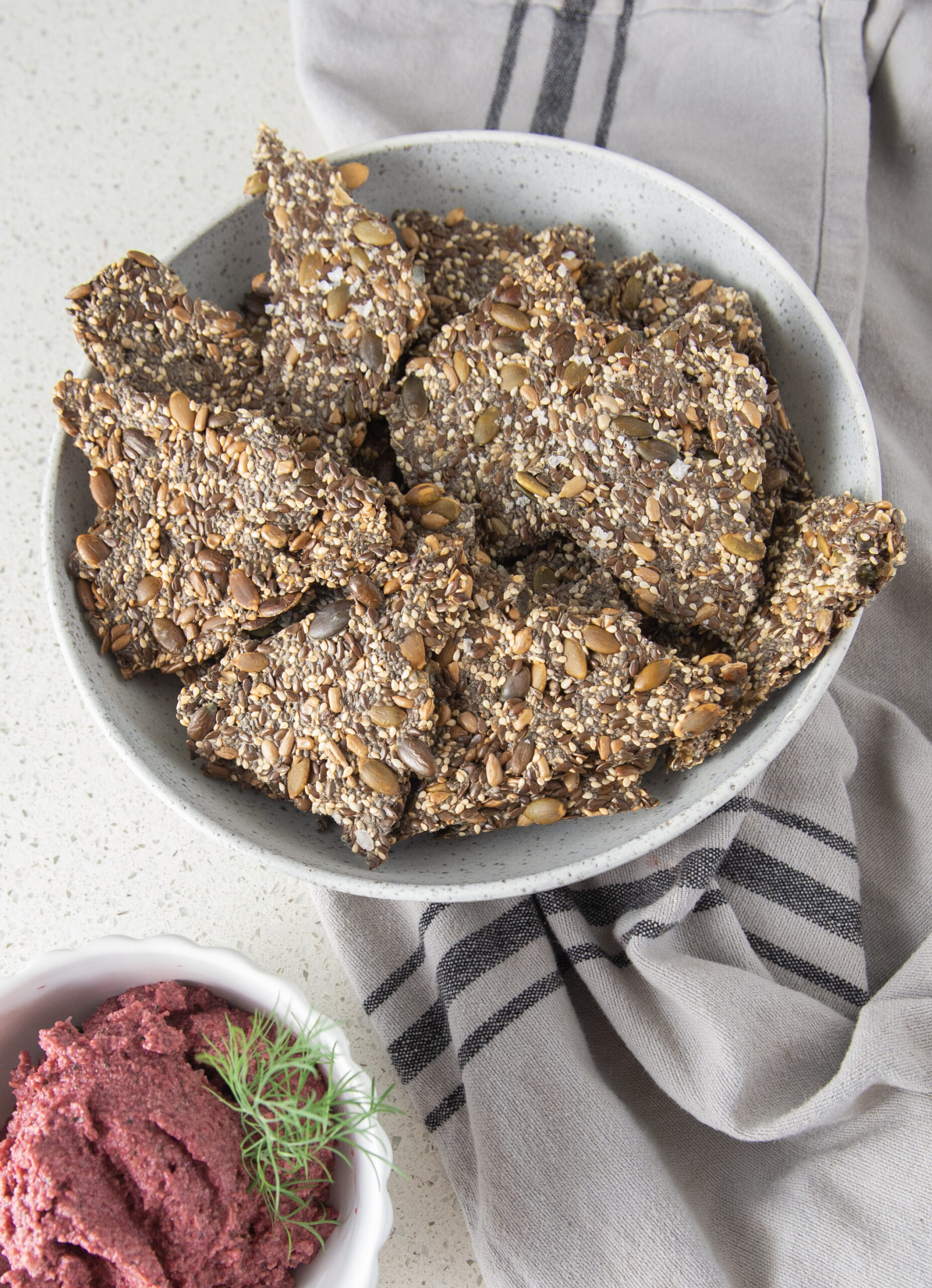 Seed Crackers + Beetroot Dip